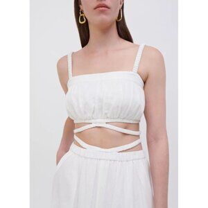 Jonathan Simkhai Linen‎ Square Neck Sleeveless Crop Top Tank White XL